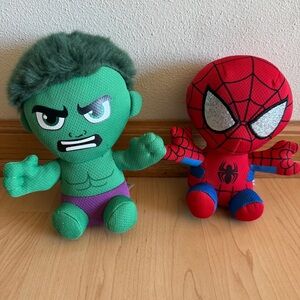 Ty Beanie Babies Incredible Hulk & Spider-Man Plush Toys, Lot of 2